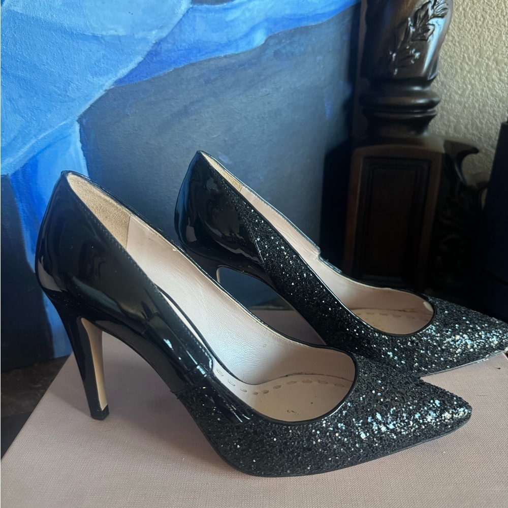 Miu Miu Black Stiletto Heels with Glitter Finish